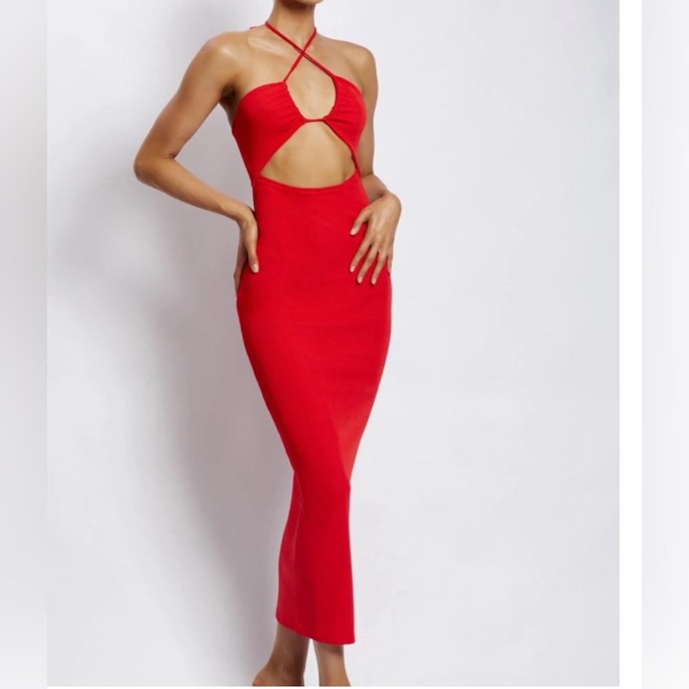 Meshki Red Cut-Out Midi Dress